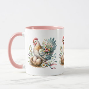 Mug Poule florale avec charme de maison de ferme vinta