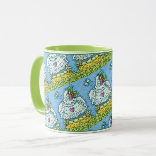 MUG POULE IRLANDAISE DRÔLE, ŒUFS VERTS ET TRÈFLES MIGN (Devant gauche)