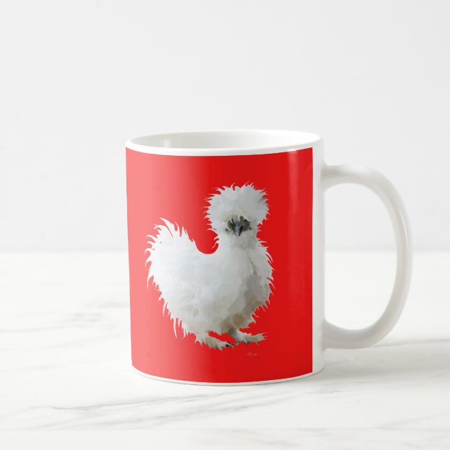 Mug Poule Soie sur Fond Rouge (Droite)