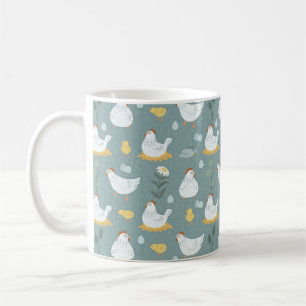 Mug Poules rêvant dans le poulailler en bleu sarcelle