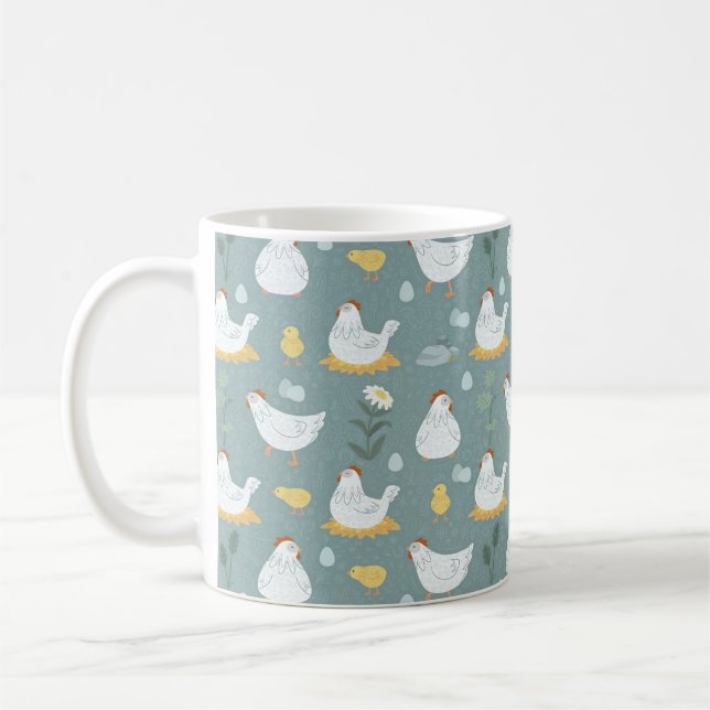 Mug Poules rêvant dans le poulailler en bleu sarcelle  (Gauche)