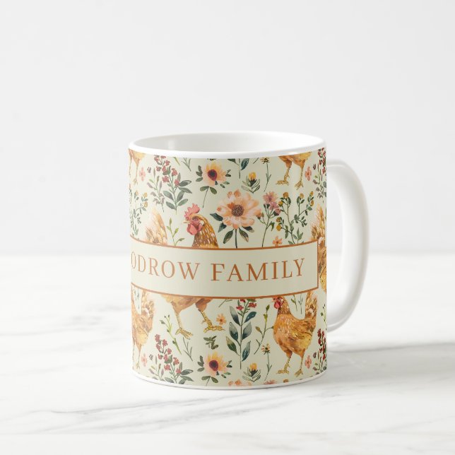 Mug Poulet de campagne rustique Nom de famille Ferme C (Devant droit)