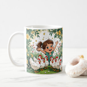 Mug Poulet de dessin animé mignon, floral coloré. Anim