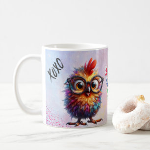Mug Poulet de dessin animé mignon, floral coloré. Anim