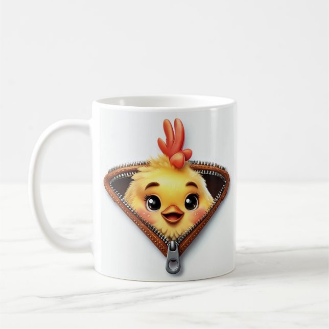 Mug Poulet de poulet à travers Zipper en cuir Brown (Gauche)