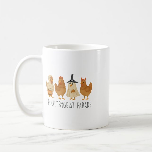 Mug Poulet drôle Halloween, Poulet effrayant Poultryge (Gauche)