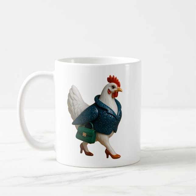 Mug Poulet Élégant en Blazer et Talons Hauts (Gauche)