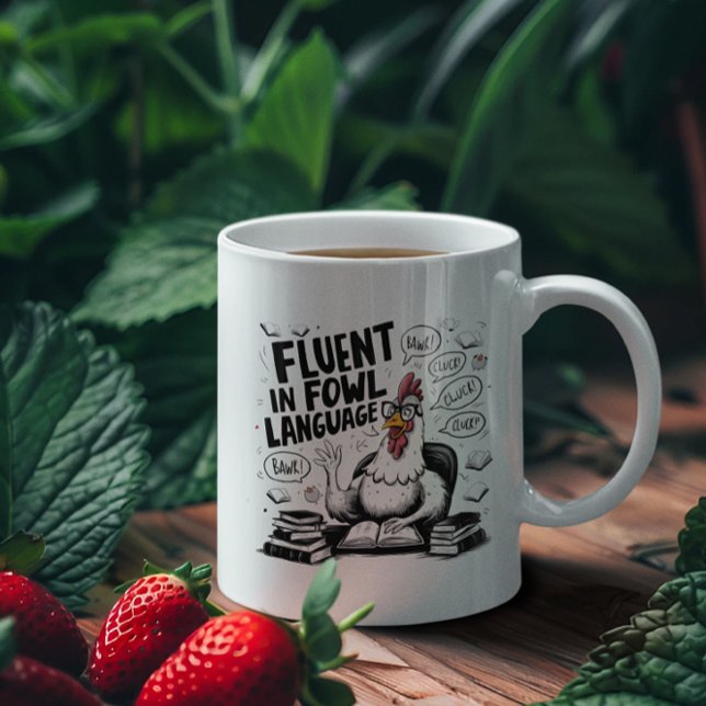 Mug Poulet qui parle fluent dans la langue faible (Créateur téléchargé)