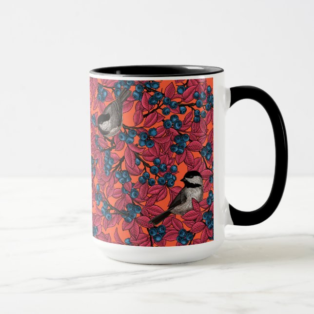 Mug Poulet sur les branches de bleuets sur l'orange (Droite)