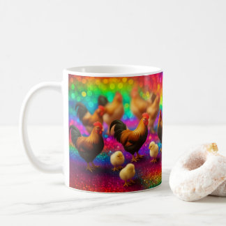 Mug Poulets sur un fond arc-en-ciel  