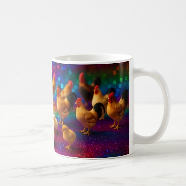 Mug Poulets sur un fond arc-en-ciel   (Droite)