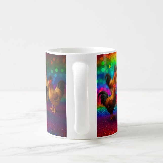 Mug Poulets sur un fond arc-en-ciel   (Poignée)