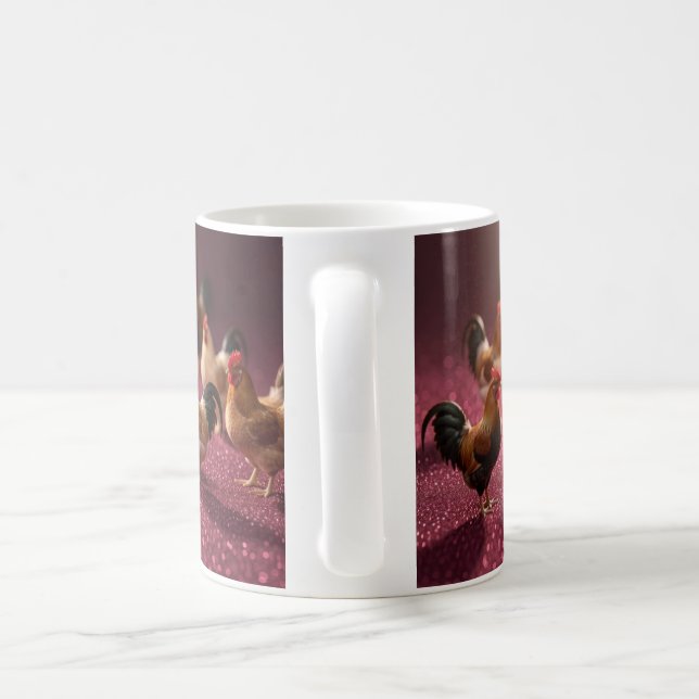 Mug Poulets sur un fond rouge foncé (Poignée)