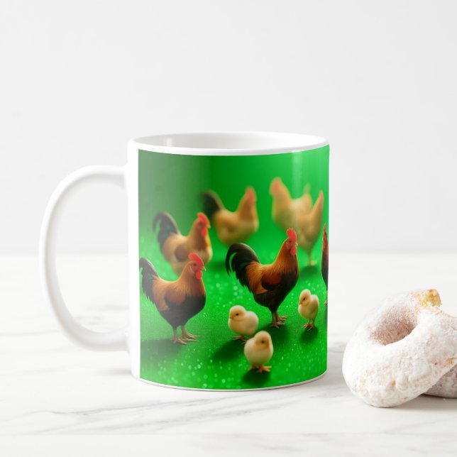 Mug Poulets sur un fond vert (Avec donut)