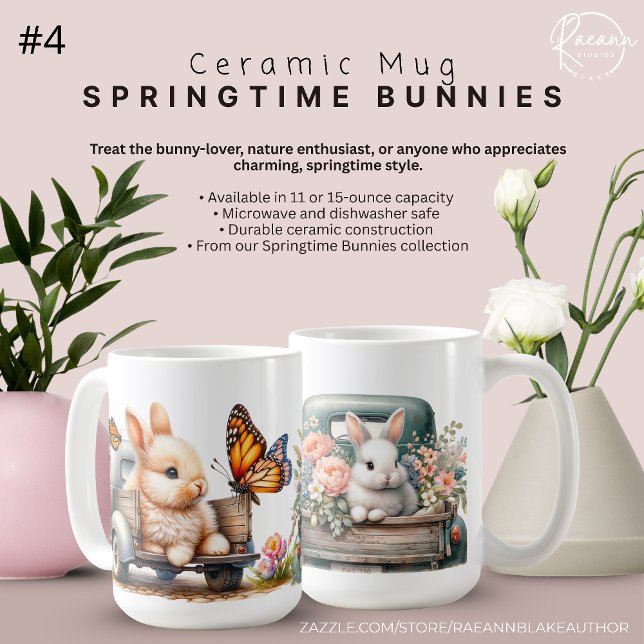Mug Poulie de céramique 'Bunnies Springtime' (Créateur téléchargé)