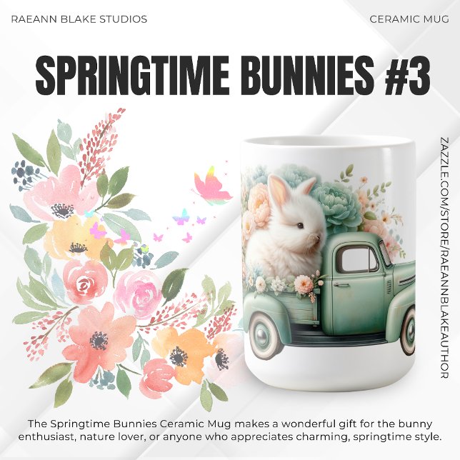 Mug Poulie de céramique 'Bunnies Springtime' (Créateur téléchargé)