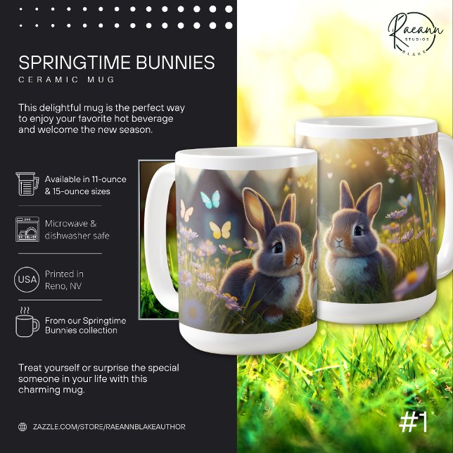 Mug Poulie de céramique 'Bunnies Springtime' (Créateur téléchargé)