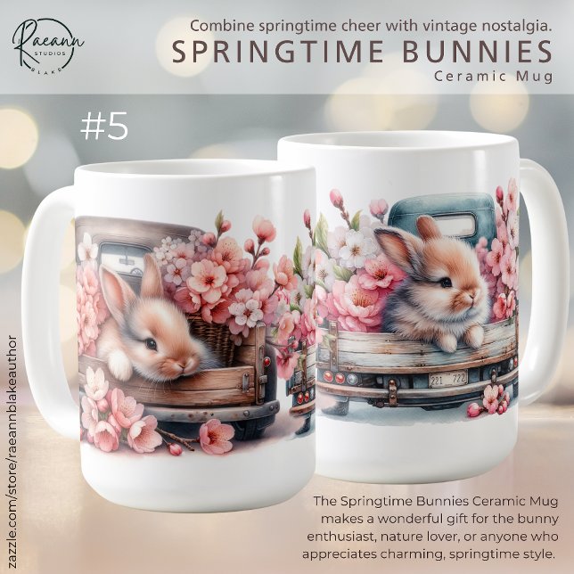 Mug Poulie de céramique 'Bunnies Springtime' (Créateur téléchargé)