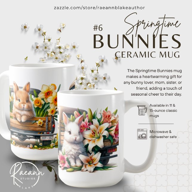 Mug Poulie de céramique 'Bunnies Springtime' (Créateur téléchargé)