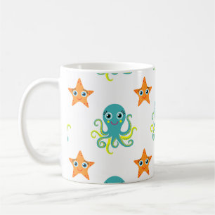 Mug Poulpe jaune bleu ; Étoiles de mer oranges