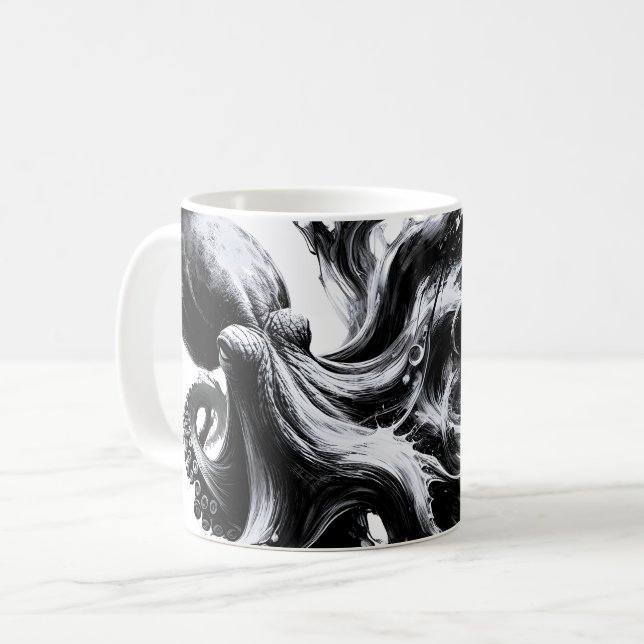 Mug Poulpe Kraken Fluide Encre Abstraite (Devant gauche)