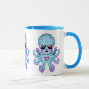 Mug Poulpe mignon de zombi de crâne de sucre - bleu