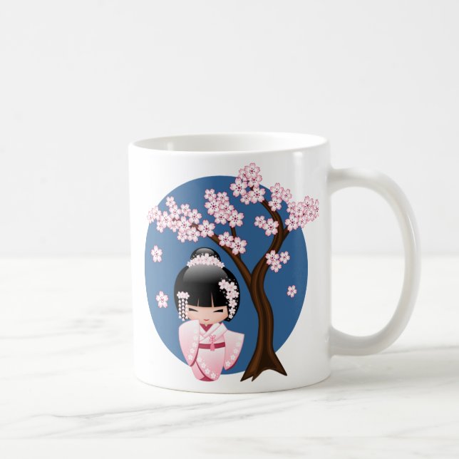 Mug Poupée blanche Kimono Kokeshi - mignonne Geisha Gi (Droite)