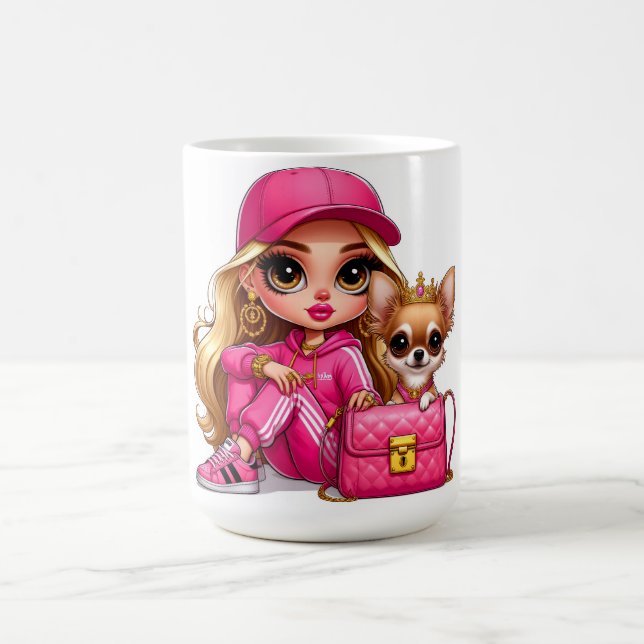 Mug Poupée de mode rose et couverture en molleton pour (Centre)