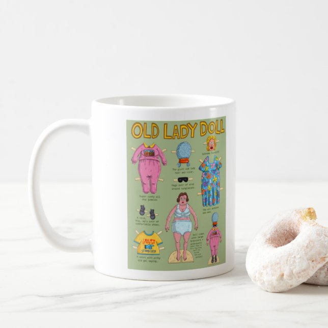 Mug Poupée en papier vieille dame FUNNY (Avec donut)