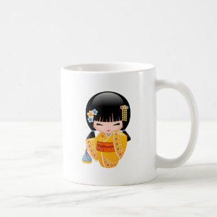 Mug Poupée Kokeshi d'été - Kimono Jaune Geisha Girl Co