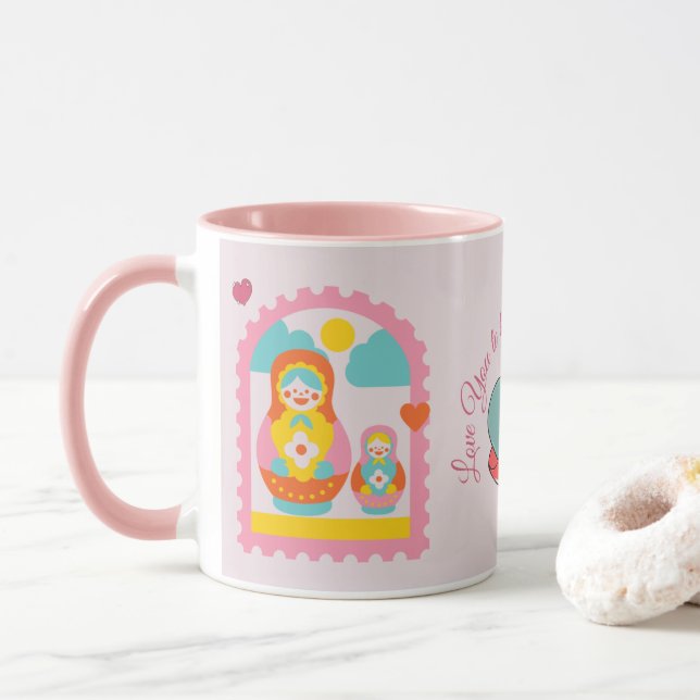 Mug Poupée russe rose Matryoshka mignonne (Avec donut)