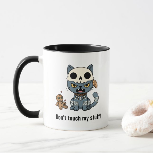 Mug Poupée Vaudou Chat Sorcière Texte Personnalisé (Avec donut)
