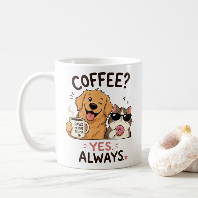 Mug pour amateurs de café et d'animaux mignons drô (Avec donut)