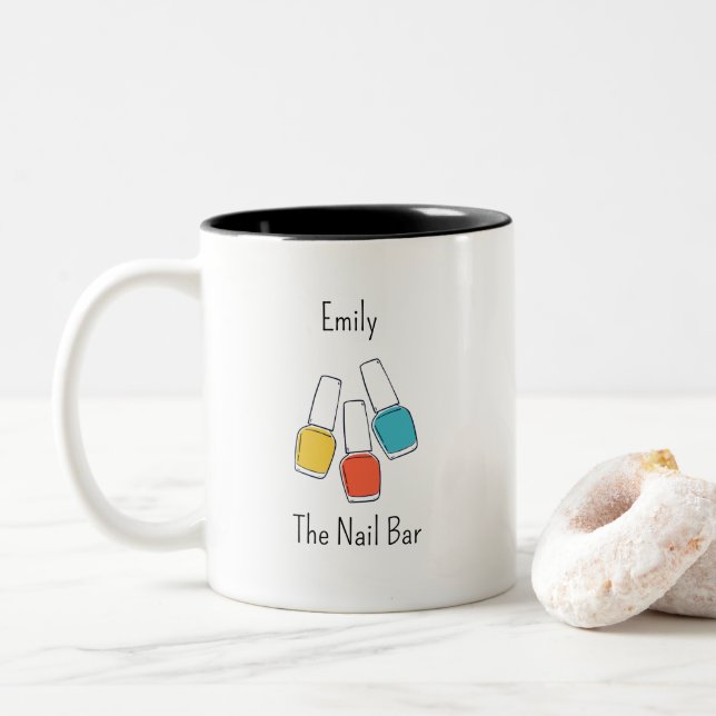 Mug pour bar à ongles personnalisé avec nom de l'e (Avec donut)