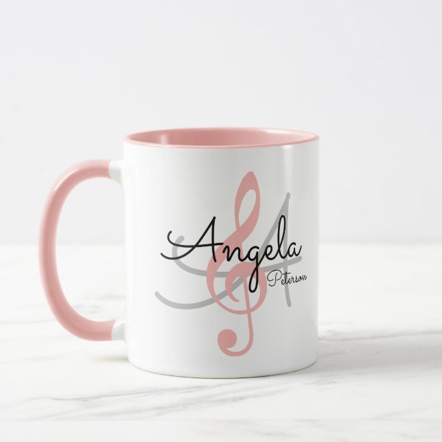 Mug pour elle un monogramme Pink treble clef (Gauche)