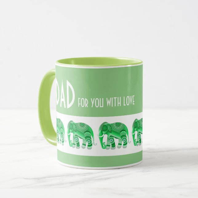 MUG POUR PAPA AVEC ÉLÉPHANTS VERTS COOL (Devant gauche)