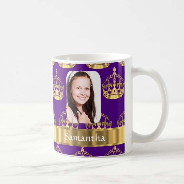 Mug Pourpre et photo personnalisée par couronne d'or (Droite)