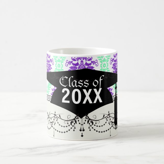 Mug pourpre et vert damas de remise des diplômes (Centre)