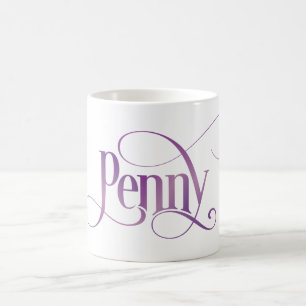Mug Pourpre tourbillonnant de penny de calligraphie de