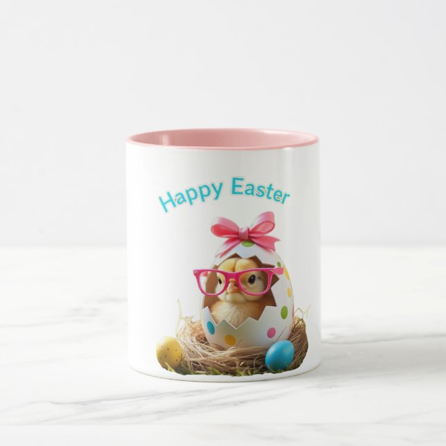 Mug Poussette à oeufs Pois avec lunettes Joyeux Pâques (Centre)