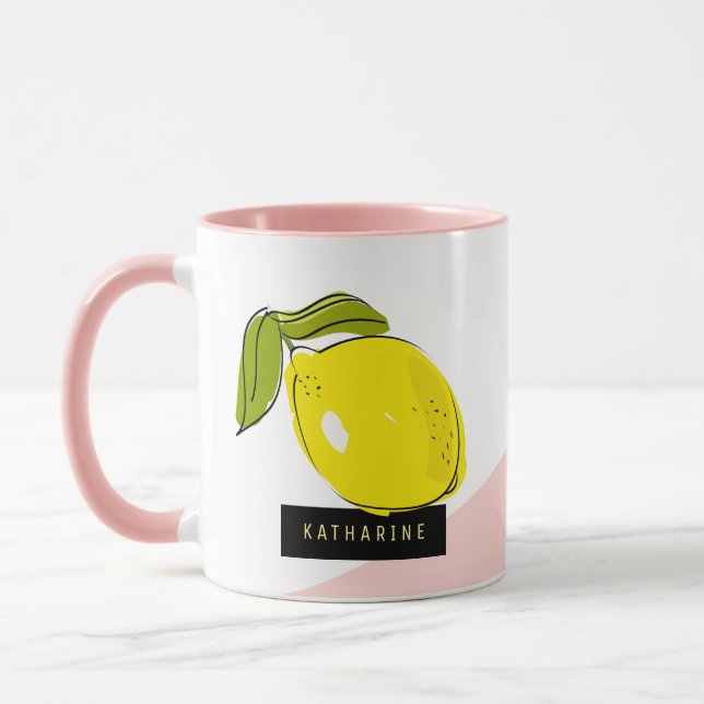 Mug Poussette moderne citrons rose et blanc (Gauche)