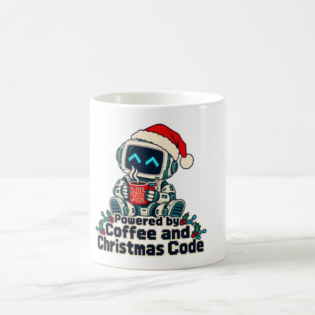 Mug Powered by Coffee and Christmas Code Robot (Centre)