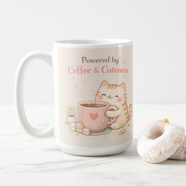 Mug Powered by Coffee & Cuteness Cute Cat Sweet Cream (Avec donut)
