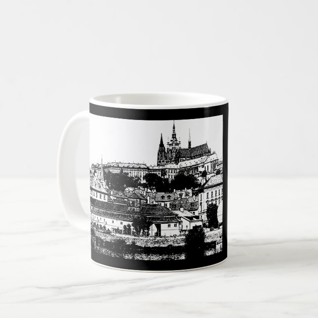Mug Prague, Ville historique, Château & Drapeau - Tchè (Devant gauche)