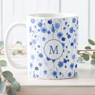 Mug Prairie de fleurs sauvages botanique en bleu blanc