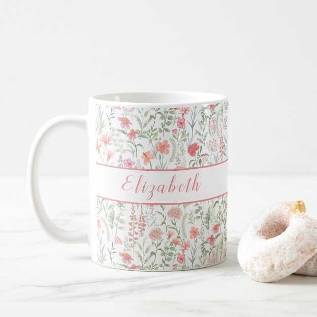 Mug Prairie de fleurs sauvages coquette personnalisé r (Avec donut)