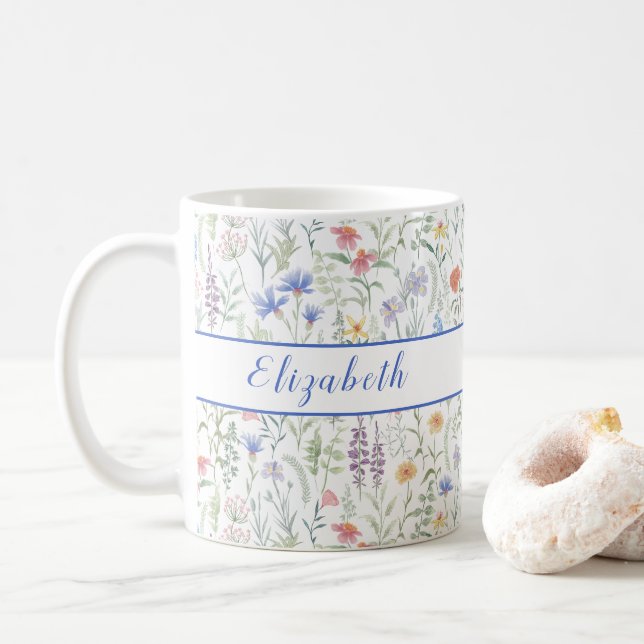 Mug Prairie de fleurs sauvages coquette personnalisée  (Avec donut)