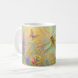 Mug Prairie iridescente de libellules avec papillon