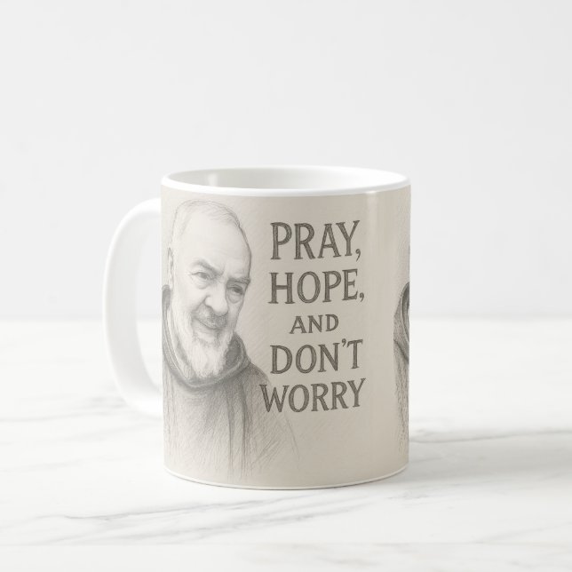 Mug PRAY HOPE DON'T WORRY St. Padre Pio Flowers (Devant gauche)