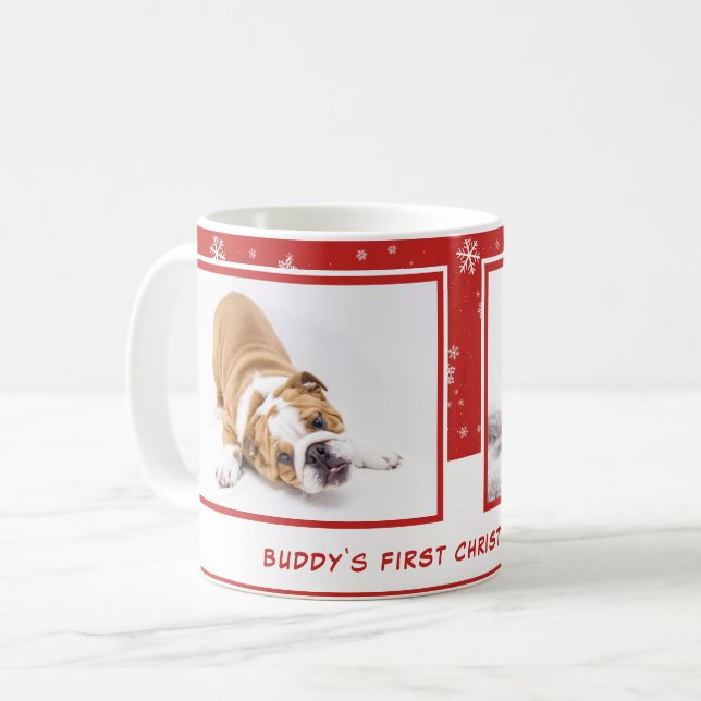 Mug Premier Chiot Noël Rouge Personnalisé Animaux de C (Devant gauche)
